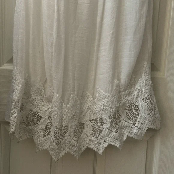 White Gauze Dress With Lace Accents by - Mlle Gabrielle - Picture 3 of 5